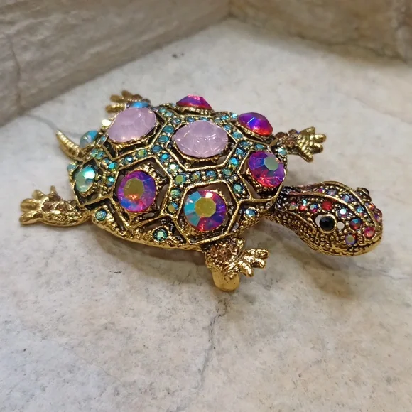 Crystal Turtle 🐢 pin brooch vintage style - Picture 3 of 7